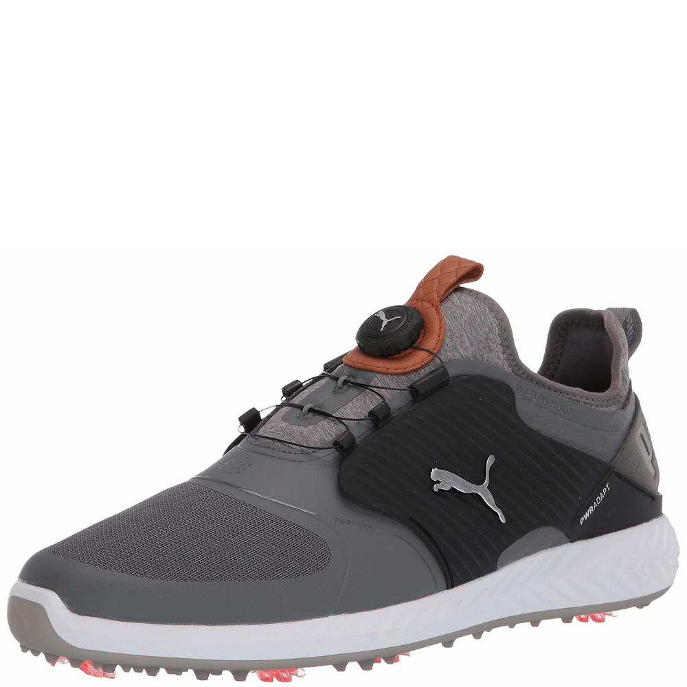 PUMA GOLF MEN'S IGNITE PWRADAPT CAGED DISC GOLF SHOE, QUIET SHADE-BRONZE-PU